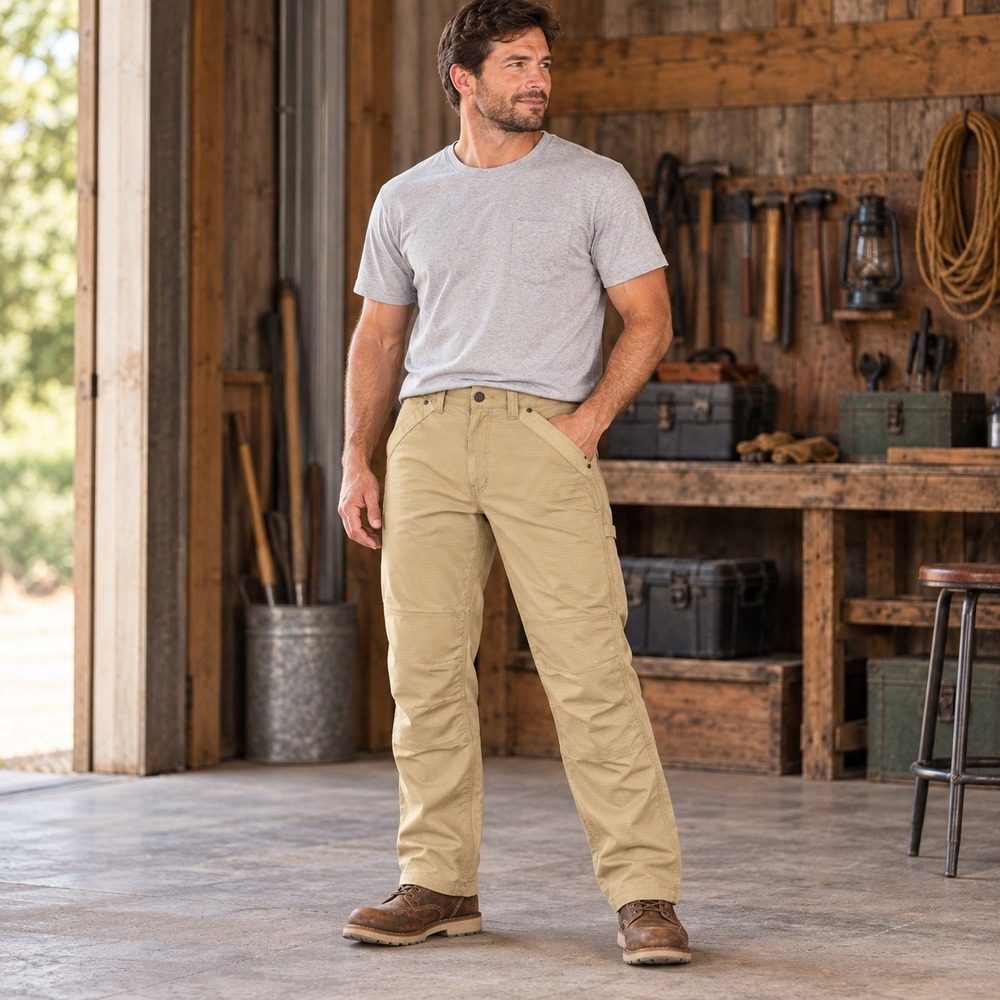 Ridgecut Toughwear Mens 38x30 Tan Ripstop Work Utility Pants RC11011 Articulated